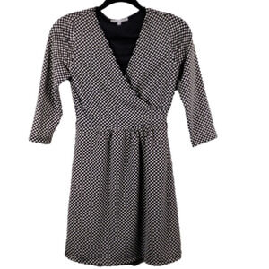 41 Hawthorn Black White Polka Dot V-Neck Cross Bodice 3/4 Sleeve Sheath Dress